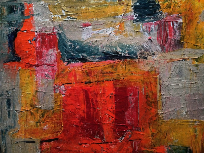 fine art painting, backgrounds, vibrant, orange color, art and craft equipment, dried paint, wall - building feature, dirty, color, messy, chaotic
