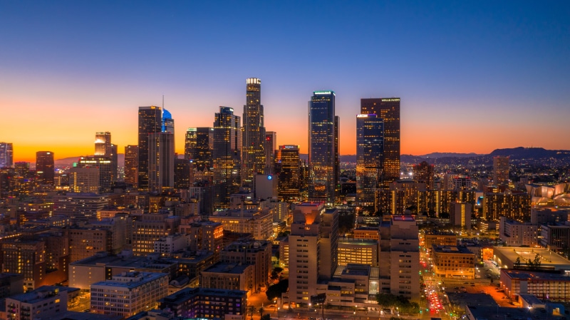 City Skycrappers, office building exterior, cityscape, outdoors, los angeles down town, modern, 5K, City, City Lights, crowded, building exterior