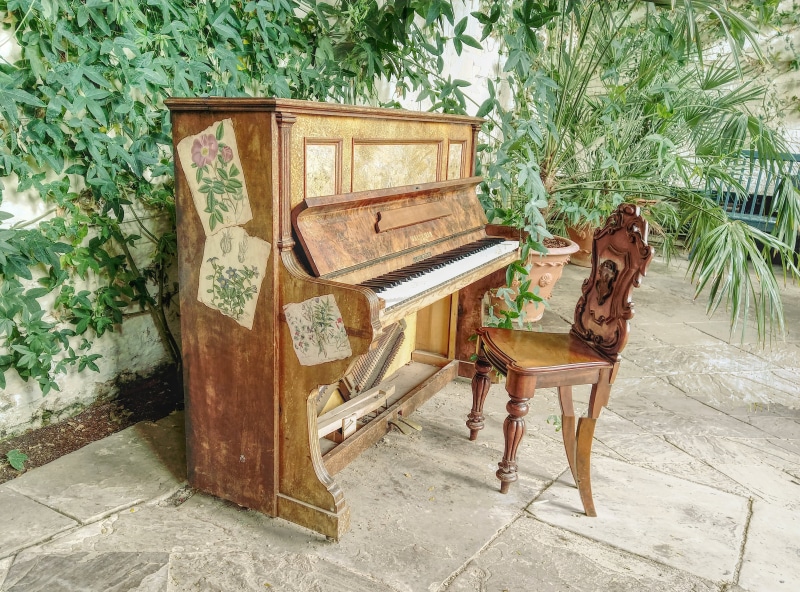 dunham massey, vintage, orangery, abandoned, chair, history, altrincham, antique, old piano, old, dunham massey park, obsolete, united kingdom, grand piano