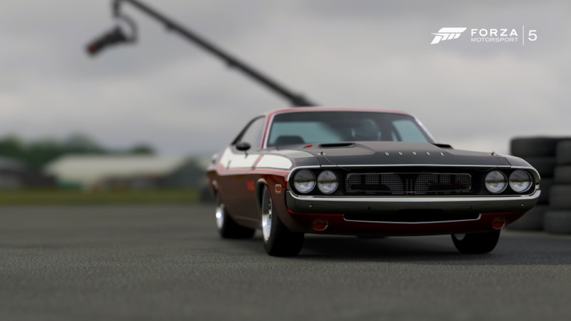 Dodge Challenger, macro, Forza Motorsport 5, 1080P, architecture, Forza Motorsport, car, selective focus, travel, black, motor vehicle, Dodge, sky, photography