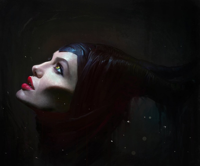 black background, beautiful woman, contemplation, angelina jolie, black, portrait, looking, art, one person, make-up, girl, mouth open, beauty, 480P, looking up