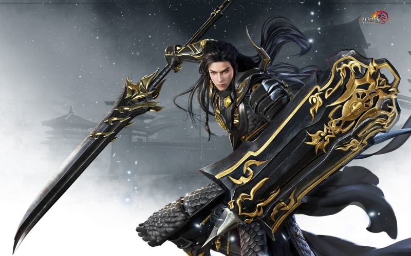 snow, winter, man, standing, adult, gian vang, snowing, clothing, holding, fantasy, beautiful woman, fighter, cold temperature, luminos, young adult, black