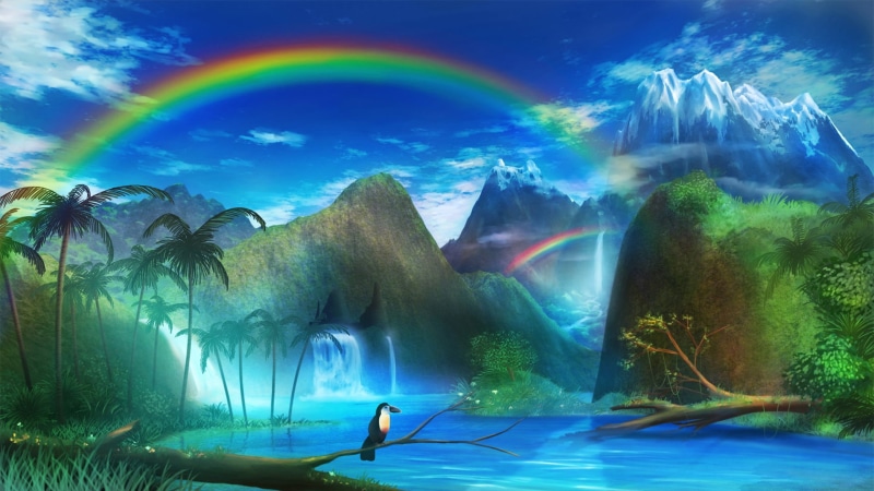 night, one person, star - space, rainbows, rainbow, sky, plant, nature, fantasy art, colorful, multi colored, 1080P, water, sea, environment, idyllic