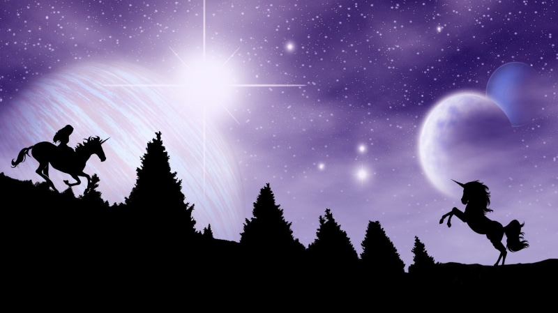 sky, silhouette, standing, mythical animal, dark, unicorn, star - space, plant, tree, scenics - nature, astronomy, outdoors, cloud - sky, mythical creatures