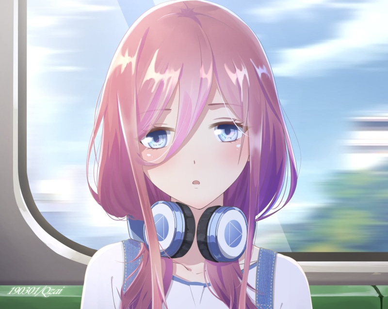 Aqua Eyes, Girl, The Quintessential Quintuplets, Face, Anime, Miku Nakano, 1080P, Headphones, Pink Hair