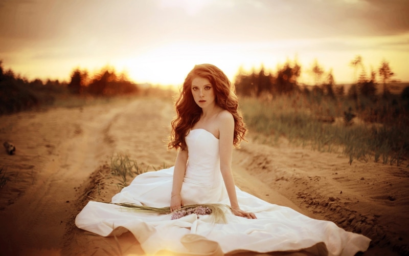 Bride, Beautiful, 1080P, Road, Sand, Girl, Dress, White