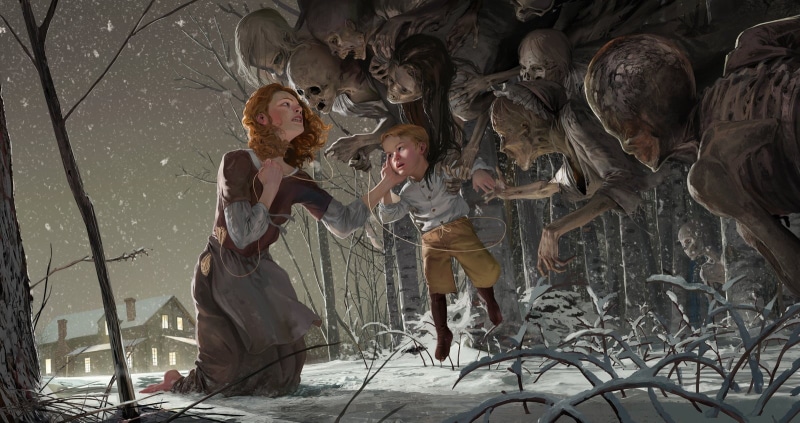 real people, people, ghosts, lifestyles, redhead, winter, tree, standing, group of people, togetherness, females, skeleton, women, childhood, artwork, fantasy art