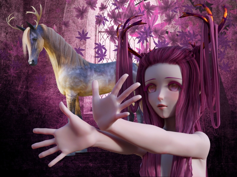 mystical, beautiful woman, antler, indoors, middle ages, young adult, 4K, character, representation, atmosphere, warrior, fantasy picture, wild, fantasy