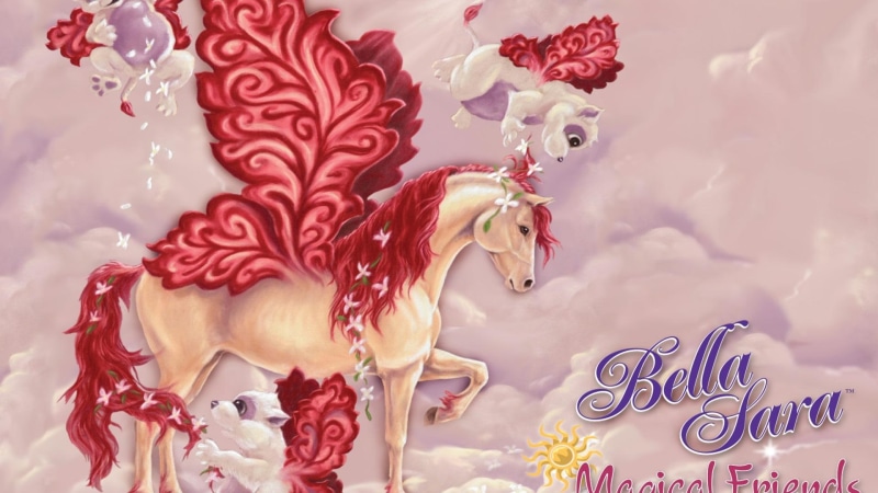 1080P, unicorn, sara, horse, illustration, bella, clouds, nature, animals, pegasus, 3d and abstract, fantasy, bella sara, magical, bears, friends