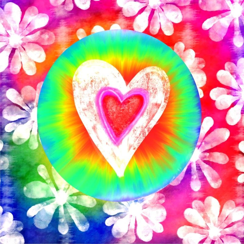 floral pattern, heart, flowers, hippy, rainbow, heart shape, colorful, directly above, art and craft, close-up, indoors, love, design, multicolored, freshness
