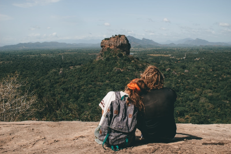 person, adult, outdoors, beside, environment, two people, tranquility, togetherness, rock, sigiriya, human, backpackers, landscape, hippies, in love, sigirya