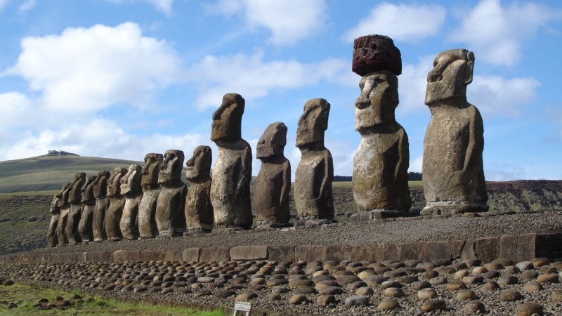 day, cloud - sky, ancient civilization, sky, human representation, architecture, landscape, idol, eastern islands, statue, art and craft, representation