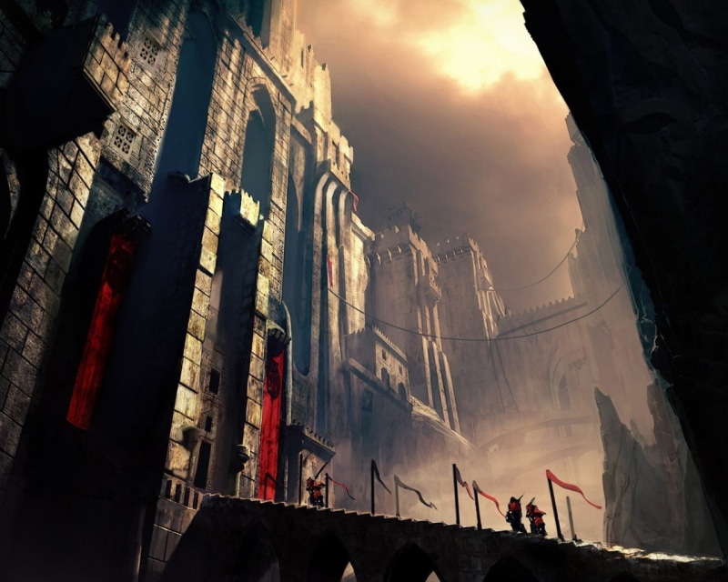 silhouette, history, low angle view, people, travel destinations, incidental people, cloud - sky, sky, outdoors, sunlight, nature, building, fantasy art video games prince of persia prince of persia warrior within