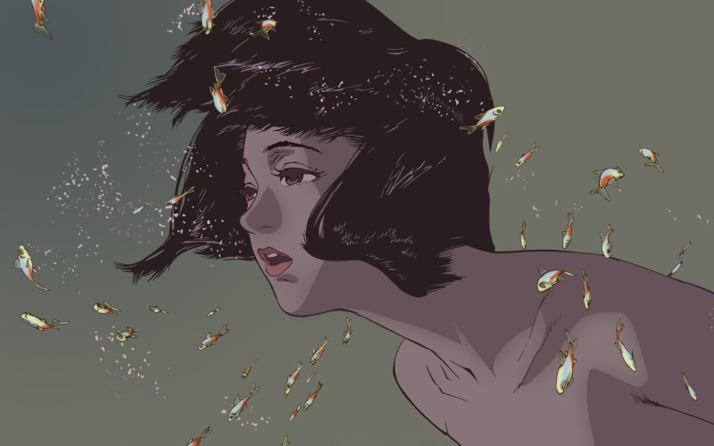 women, young adult, Perfect Blue, lifestyles, leisure activity, representation, underwater, creativity, black, nature, headshot, indoors, portrait, illustration