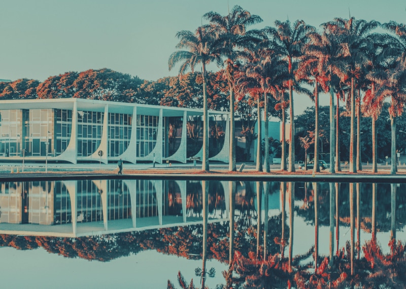 tropical climate, nature, columns, building, supremecourt, outdoors, lake, tribunal, reflection, reflex, city, palmtrees, df, 2K, palm tree, swimming pool