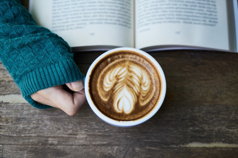 nutrition, cafe, drink, froth art, morning, work, coffee - drink, souvenir, wood, beautiful, cup, food photo, to write, read, frothy drink, one person