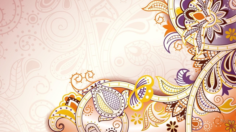 swirls, baroque, abstract, extravagant, colorful, 1080P, floral, lavish, hearts, purple, fall, gold, autumn, yellow