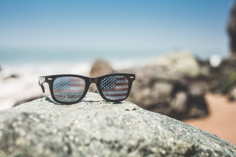 4K, outdoors, sunlight, eyeglasses, funny, land, rock, summer, clear sky, day, california, USA, Flag, fun, sea, united states, America, focus on foreground