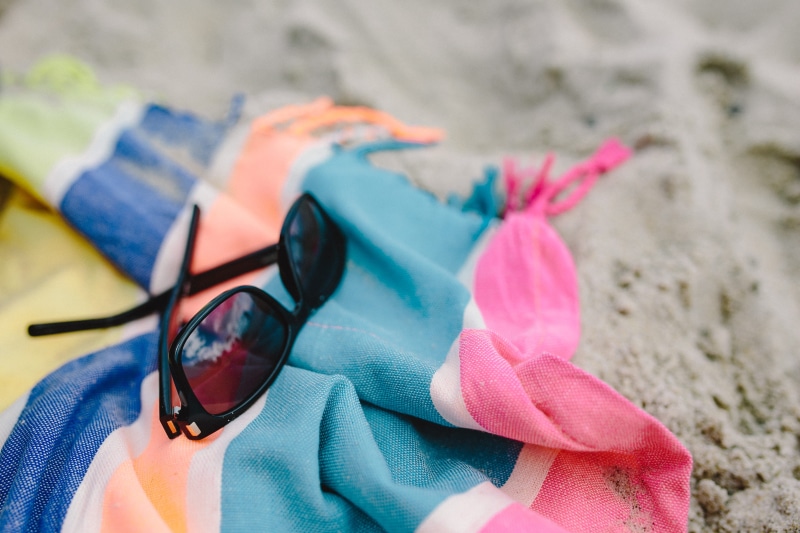 nature, protection, together, clothing, pink color, sunglasses, glasses, sand, beach Towel, blanket, multi colored, flip-flop, personal accessory, land
