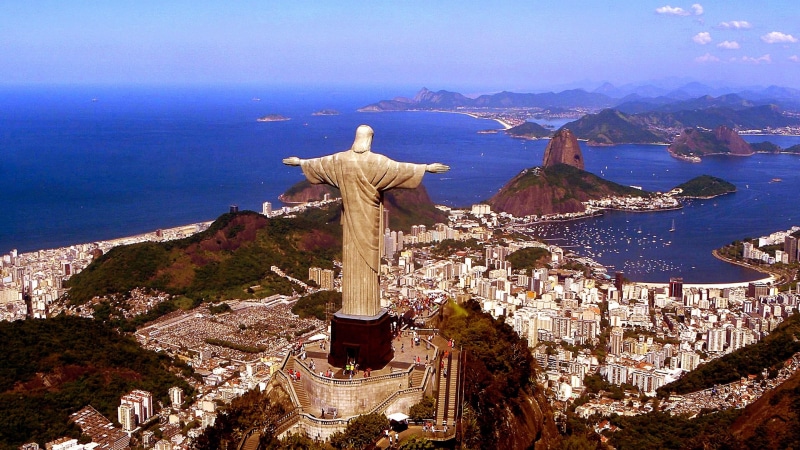 brazil, landmark, unesco world heritage site, historical, coast, cityscape, cape, sky, rio de janeiro, city, statue, aerial photography, christ the redeemer statue