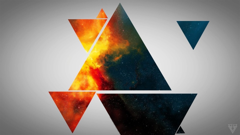 no people, close-up, galaxy, red, still life, arrow symbol, design, craft, studio shot, colored background, warning sign, triangle, digital art, triangle shape