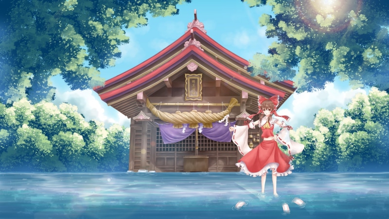 outdoors, nature, Touhou, building exterior, belief, sky, 1080P, plant, cloud - sky, tree, art and craft, spirituality, no people, built structure, building