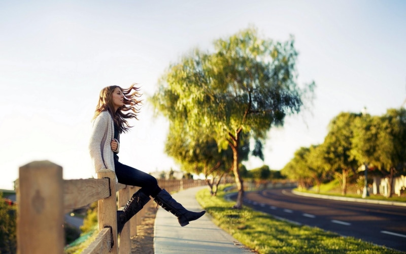 cardigan, road, s, good, enjoyment, feeling, women, 1080P, girl, grey