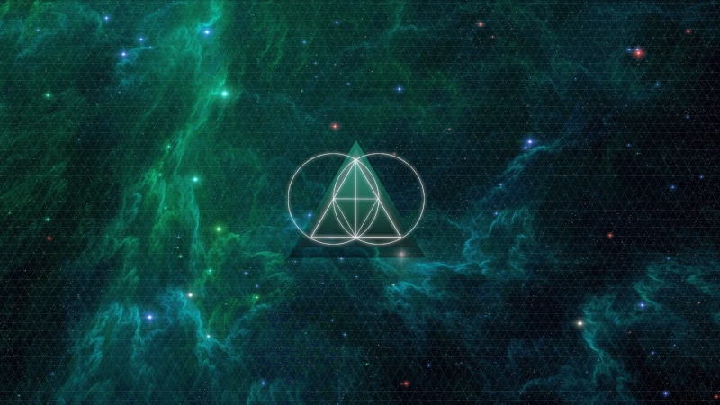 illuminated, no people, galaxy, shapes, The Glitch Mob, space, night, triangle, green, 1080P, geometric shape, transparent, nature, green color, white