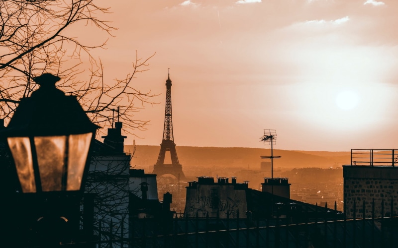 eiffel, city, belief, Eiffel Tower, orange color, tower, sunlight, sky, bare tree, building exterior, no people, religion, cityscape, sunset, outdoors