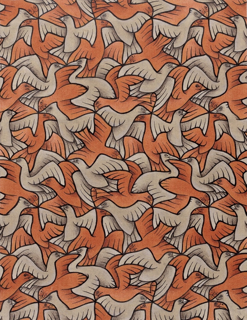 Flying, wings, artwork, Sketches, Symmetry, animals, drawing, red, Optical Illusion, 720P, birds, M. C. Escher