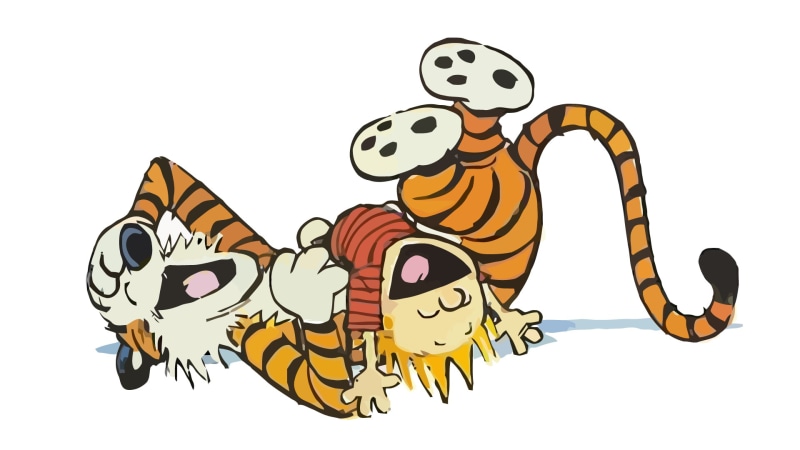 communication, mammal, gesturing, 1080P, indoors, comics, representation, art and craft, vertebrate, cartoon, Bill Watterson, one person, cut out, Calvin and Hobbes