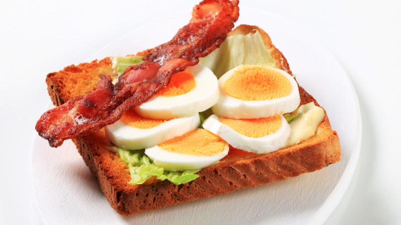 toast, food, breakfast, eggs, bacon, 4K
