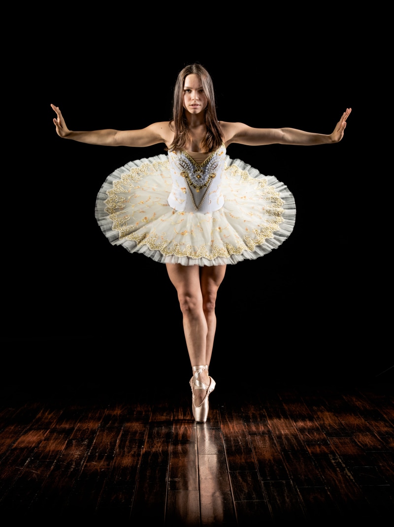 elegance, toes, ballet shoe, dress, women, balance, ballet dancer, tiptoe, standing, one person, hairstyle, skill, looking at camera, dancing, human arm