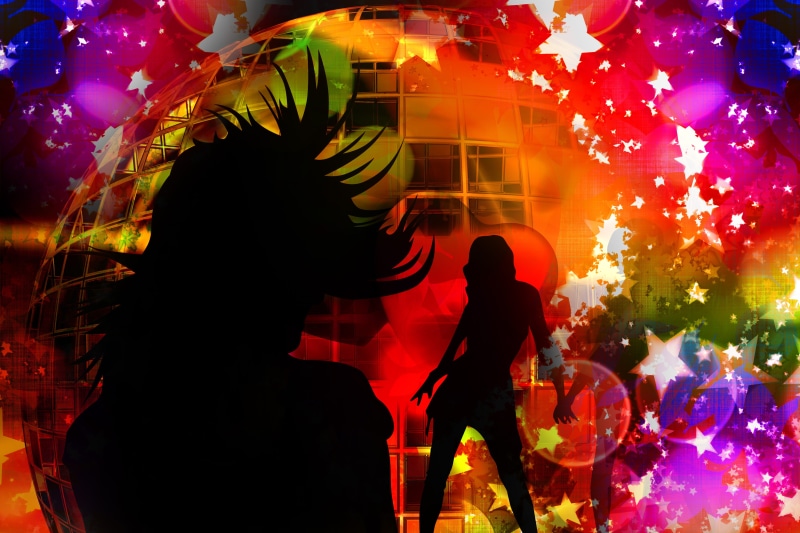 couple - relationship, star, arts culture and entertainment, digital composite, men, celebration, males, illuminated, concert, colorful, female, dance