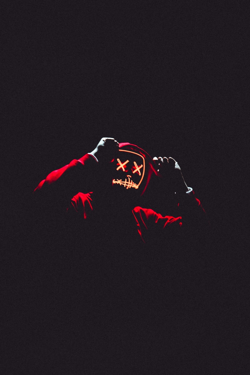 neon light, animal, creativity, outdoors, 5K, representation, motion, nature, creepy, copy space, horror, celebration, night, person, hoodie, mask, festival