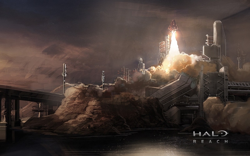 burning, air pollution, night, sky, outdoors, smoke - physical structure, video games, 1080P, sign, Halo Reach, pollution, building exterior, architecture