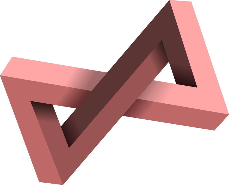 optical illusion, 1080P, digital art, simple, black background, simple background, CGI, 3D, minimalism, Penrose triangle, hourglasses, pink
