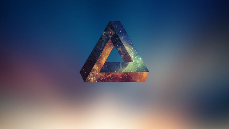 abstract, 1080P, Penrose triangle, minimalism, space, stars, triangle