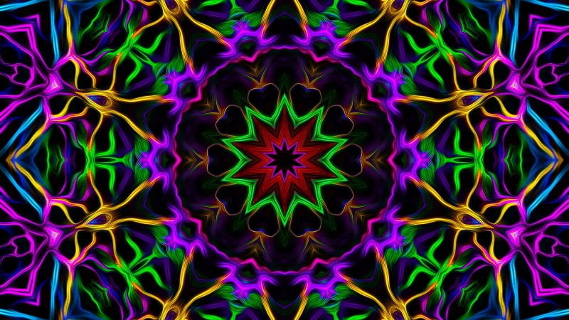 close-up, creativity, 4K, glowing, symmetry, green color, pattern, pink color, art and craft, no people, digital composite, studio shot, backgrounds, illuminated