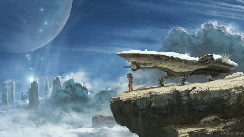 snowcapped mountain, winter, day, flying, cloud - sky, nature, spaceship, digital composite, 1080P, hill, man, mountain, snow, travel, sky, explorer, science fiction
