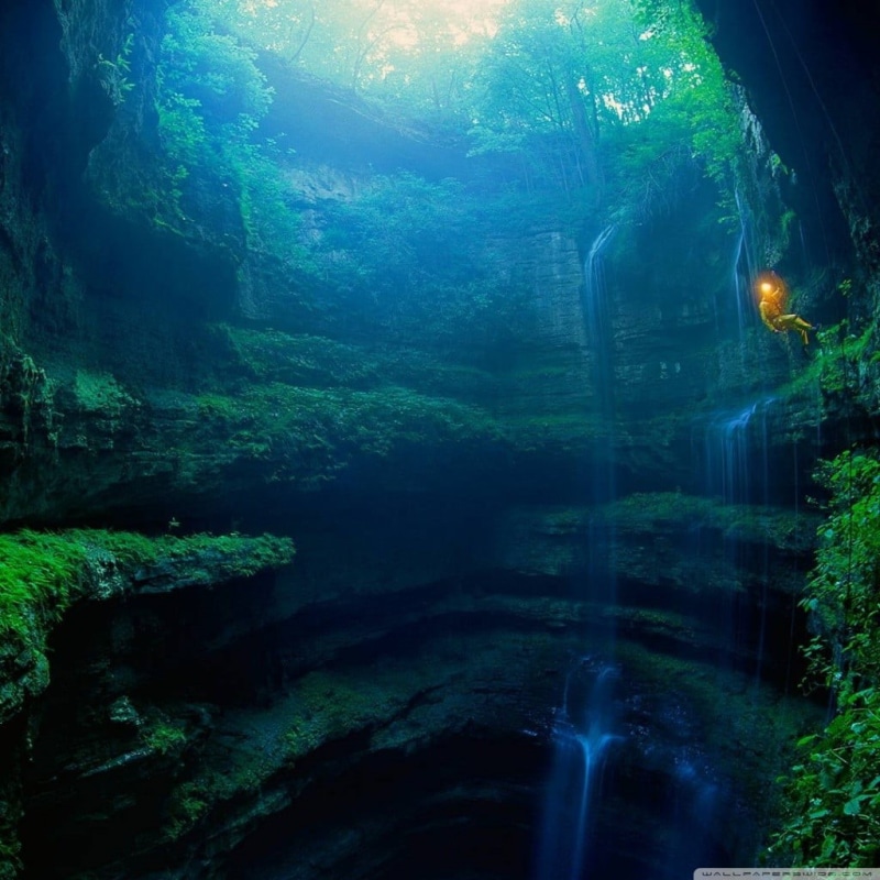 beauty in nature, cave, outdoors, solid, reflection, tree, 480P, forest, rock - object, rock, non-urban scene, growth, no people, water, day, tranquility