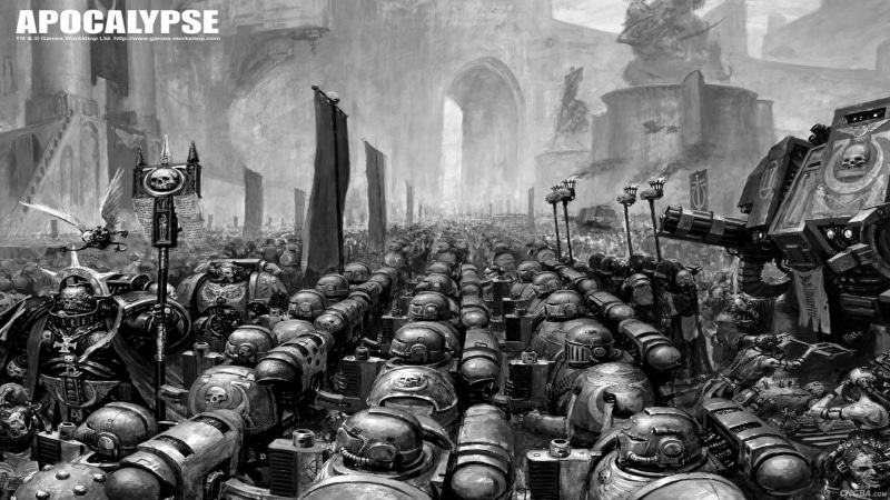 aggression, people, built structure, large group of objects, business, apocalypse, 1080P, Warhammer 40,000, mode of transportation, outdoors, crowd, space marines