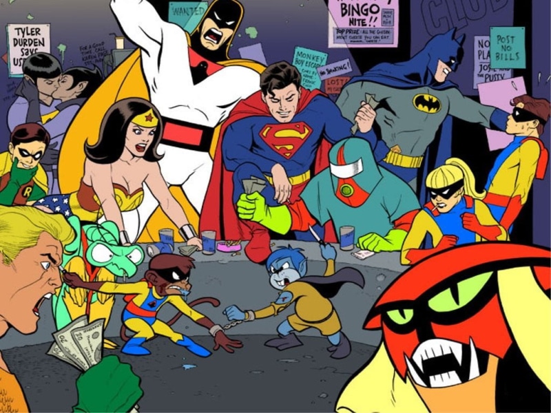 Space Ghost, transportation, women, Moltar, characters, Zorak, illustration, Jan, people, brak, females, Wonder Woman, teenager, males, men, emotion, happiness