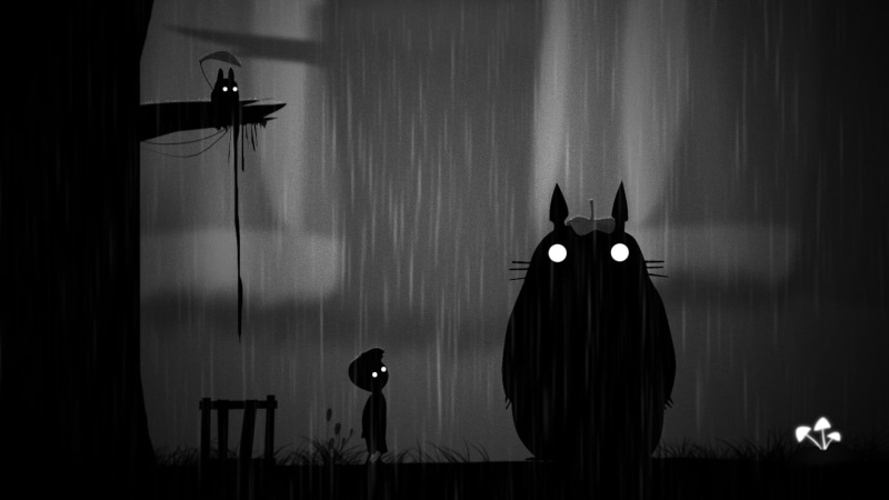 stage - performance space, autumn, crow, night, spooky, Totoro, grass, black Color, 1080P, Limbo. boy, electric lamp, horror, ghost, black And White, art