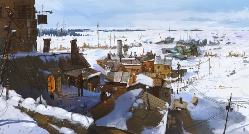 village, cold, ArtStation, Ismail Inceoglu, artwork, 1080P, Arctic, winter
