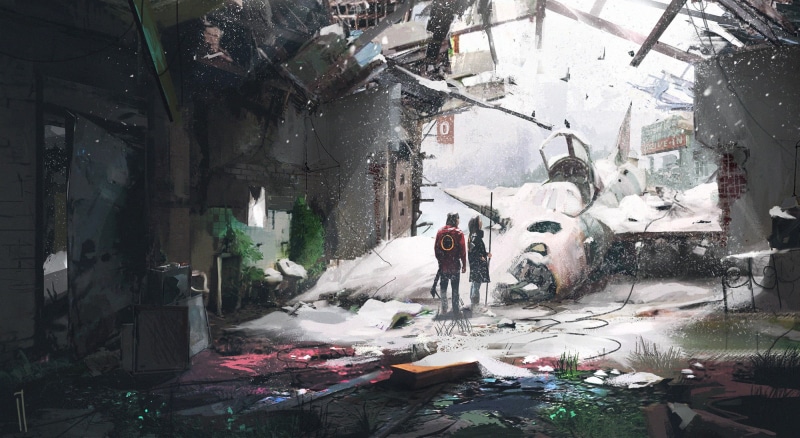 1080P, illustration, concept art, Seven-teenth, drawing, digital art, Ismail Inceoglu, digital painting, planes, artwork, science fiction, digital, aircraft