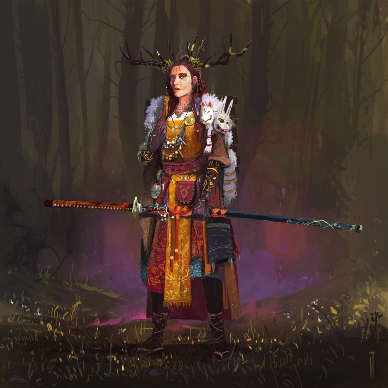 women, looking at viewer, artwork, ArtStation, digital art, standing, samurai, 1080P, sword, Ismail Inceoglu, drawing, women with swords