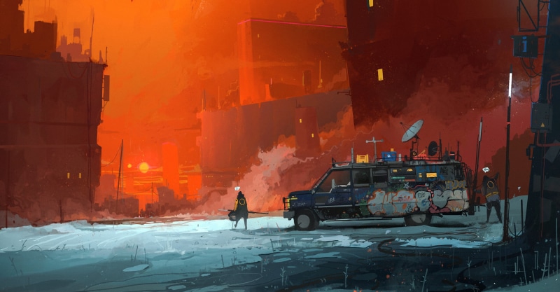 vehicle, artwork, Ismail Inceoglu, 1080P, ArtStation, city, car