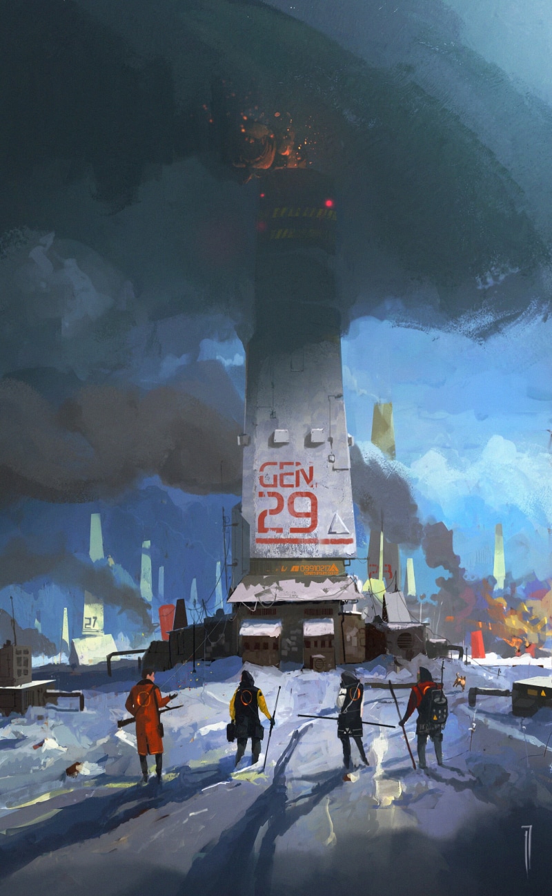 1080P, men, tower, concept art, vertical, building, Ismail Inceoglu, portrait display, street, clothes