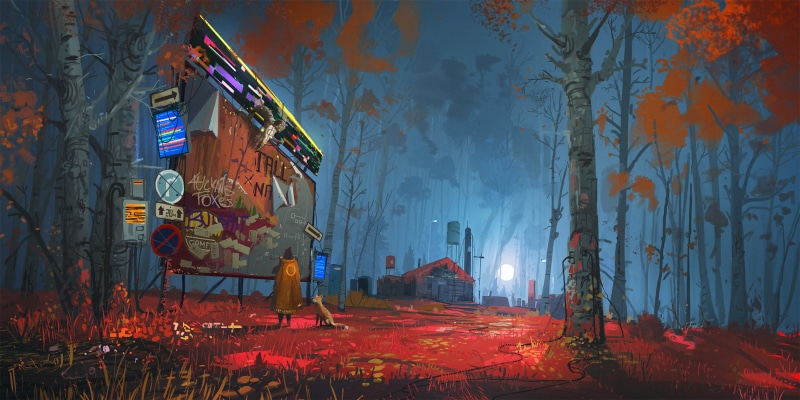 ArtStation, digital art, drawing, Ismail Inceoglu, 1080P, tree bark, map, landscape, fox